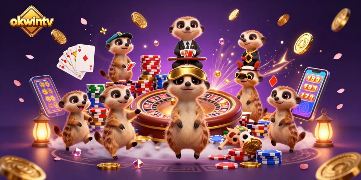Experience thrilling gaming at okwintv with meerkats managing a vibrant casino, showcasing endless excitement.