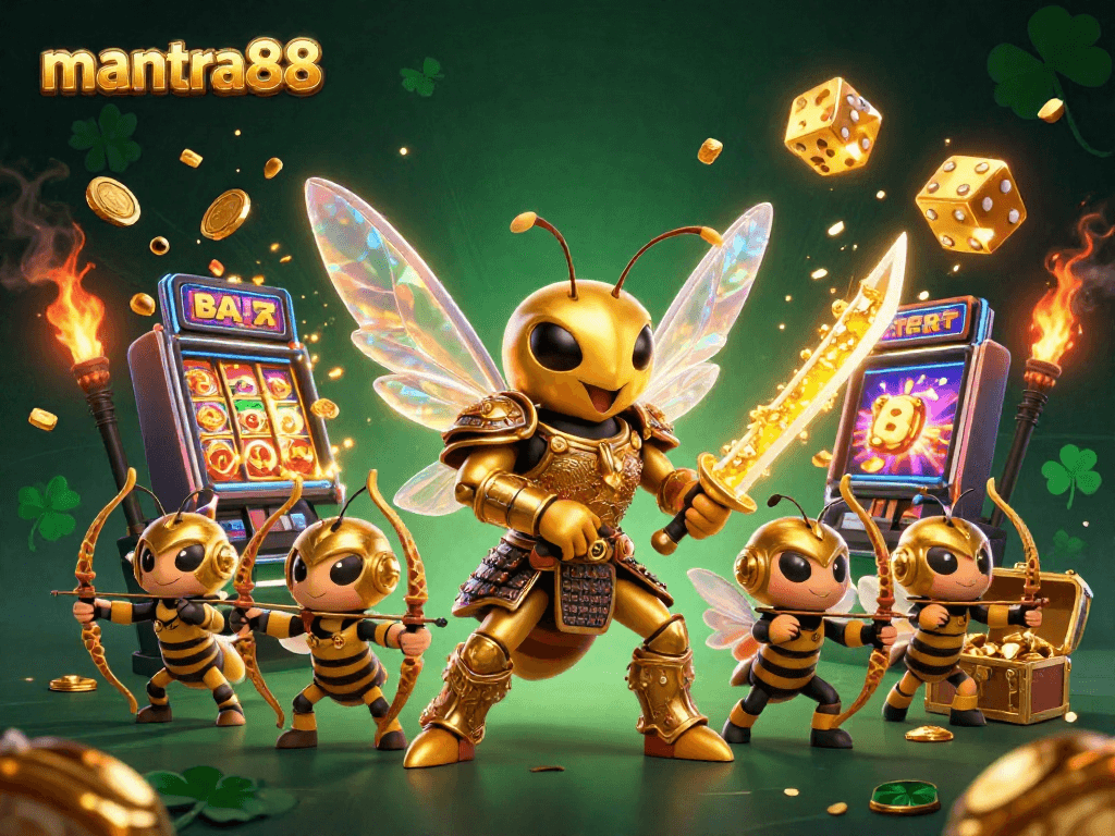 mantra88 engages players with stunning 3D visuals of a golden hornet and exciting casino elements.