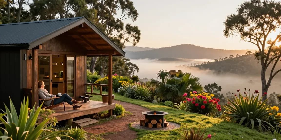 Magaliesburg Accommodation with a cozy cabin, surrounded by greenery and mountains
