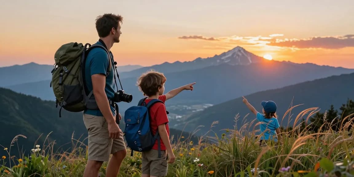 Family enjoying breathtaking views at a mountain viewpoint, highlighting moments from thatmountainlife.com
