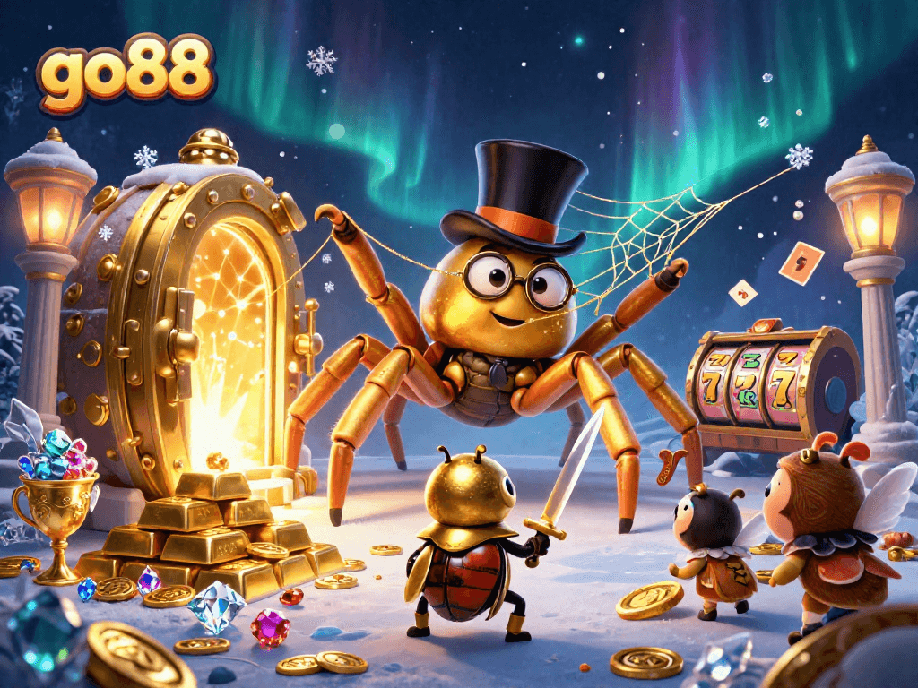 Engage with go88's excitement in this ultra-detailed 3D casino scene featuring vibrant characters and symbols.