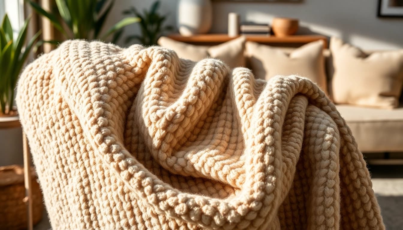 Explore the elegance of boucle stof in a beautifully styled interior, highlighting its soft textures and warm colors.