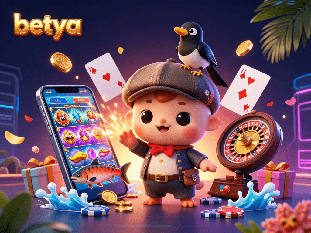 Play thrilling games at Betya featuring 3D cartoon characters like Nessie and vivid casino elements.