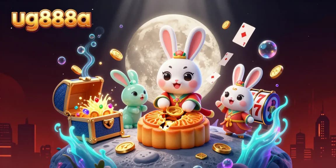 Engage in exciting gameplay at ug888a with a dynamic scene of moon rabbits and casino elements.