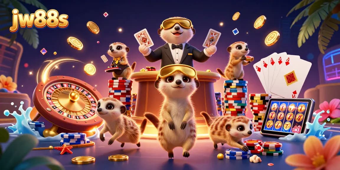 Engage in exciting gameplay at jw88s with adorable meerkats running a vibrant casino scene full of action.