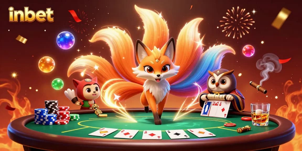 Experience thrilling gameplay with inbet featuring a vibrant fox spirit and poker elements.
