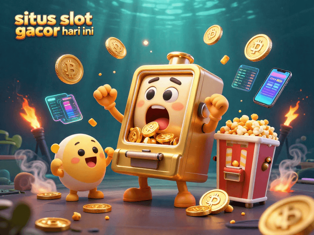 Experience situs slot gacor hari ini with a dynamic scene featuring winning slot machines and vibrant crypto elements.