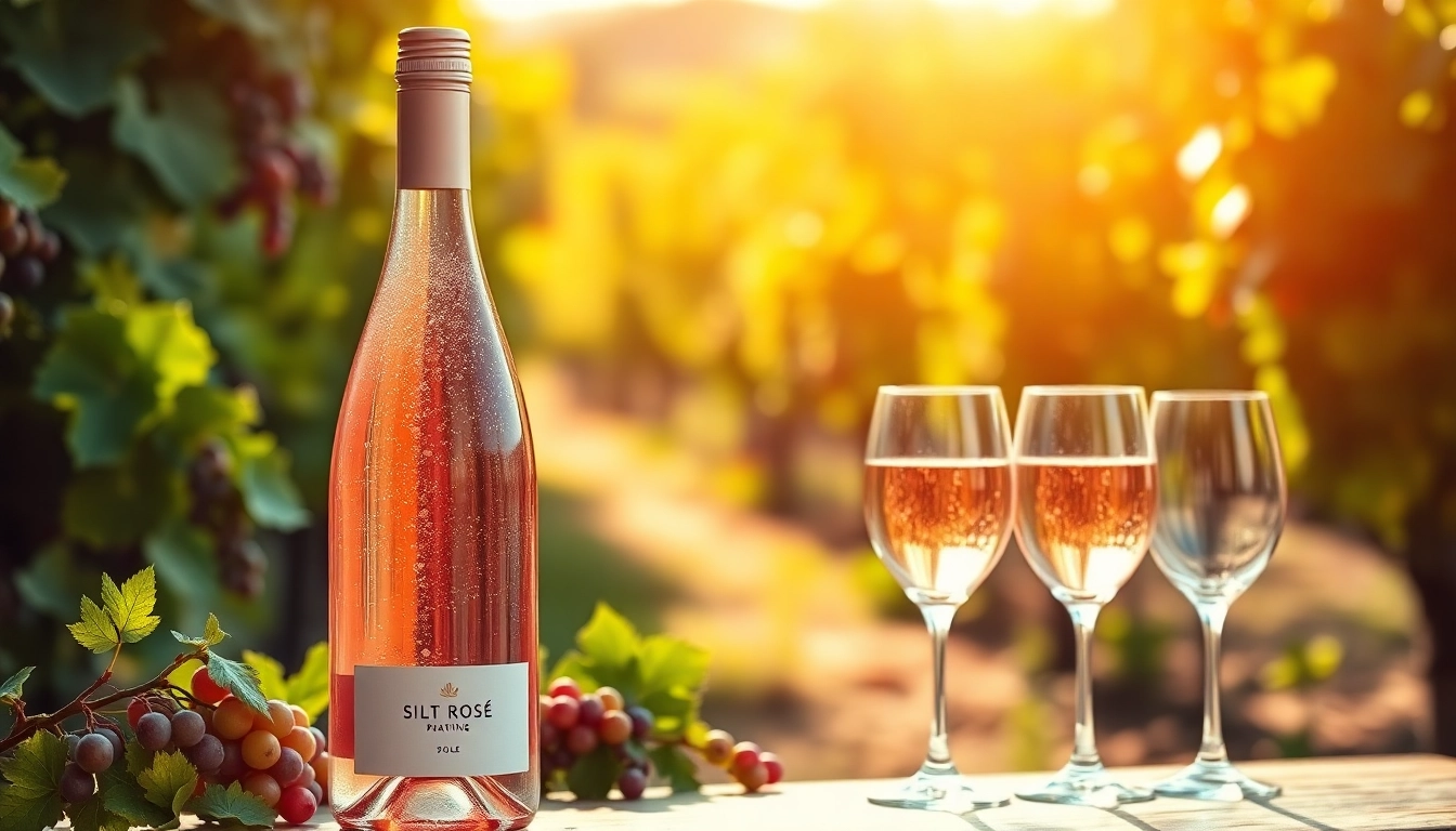 Pouring a glass of silt rosé sparkling wine in a sunlit vineyard.