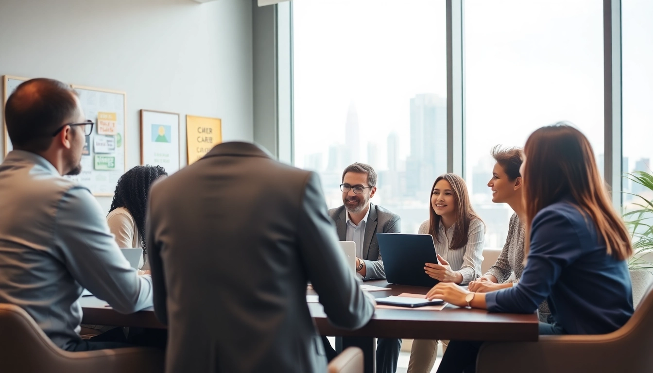 Individuals discussing their ideal career options in a bright, modern office.