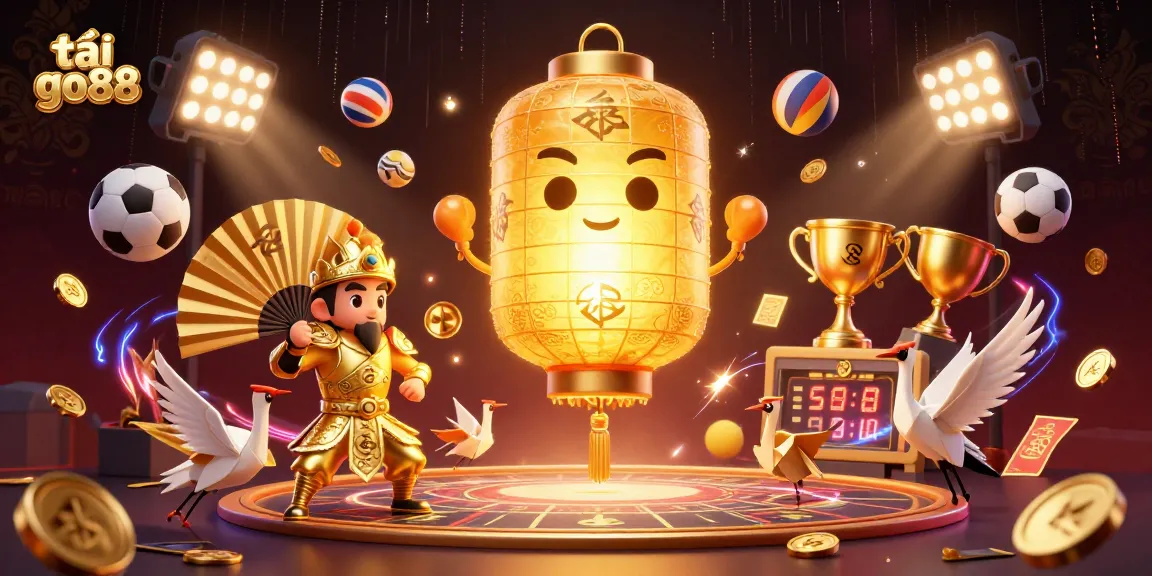 Tải go88 showcases an energetic casino scene with a golden lantern spirit and dynamic sports elements.