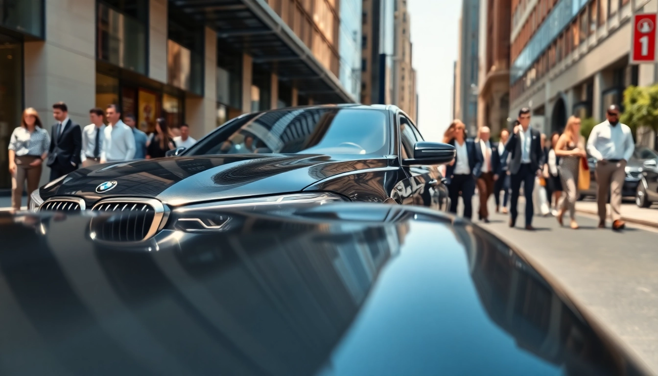 Admire a Luxury BMW car showcased in a vibrant urban setting with refined details.