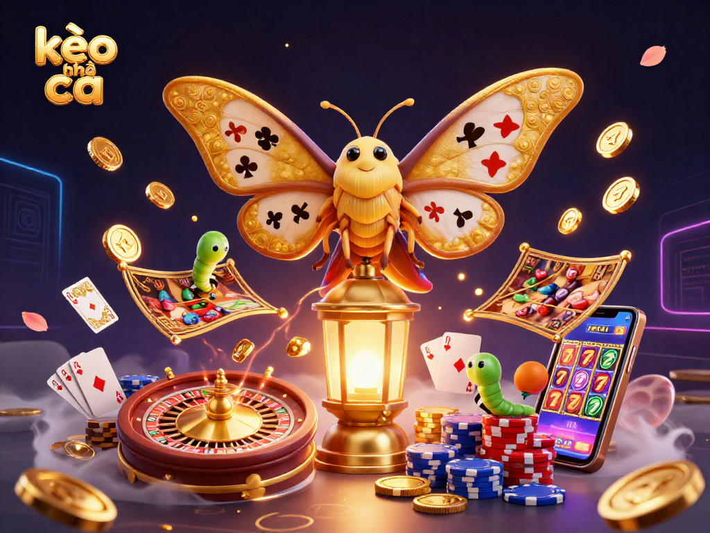 Experience kèo nhà cái excitement with a vibrant 3D casino illustration showcasing dynamic games and winnings.