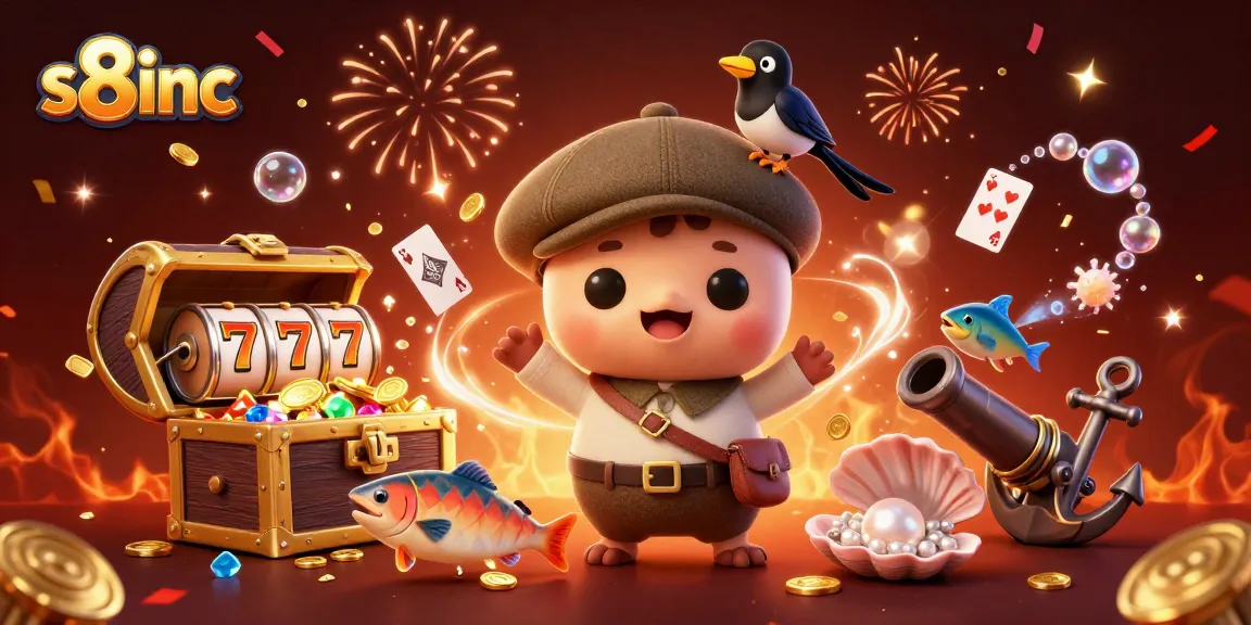 Engage with thrilling gaming at s8inc, depicted through playful characters in an exciting casino scene.