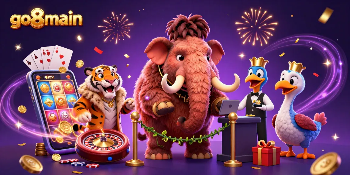 Experience gaming excitement at go8main with a vibrant online casino bouncer scene featuring classic game motifs.