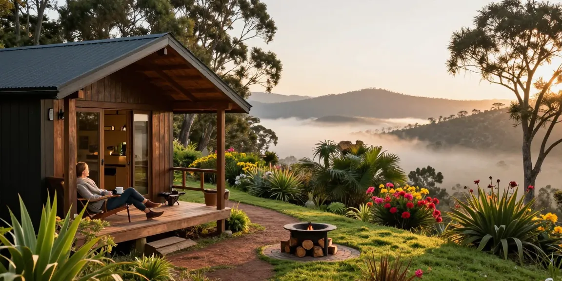 Magaliesburg Accommodation with a cozy cabin, surrounded by greenery and mountains