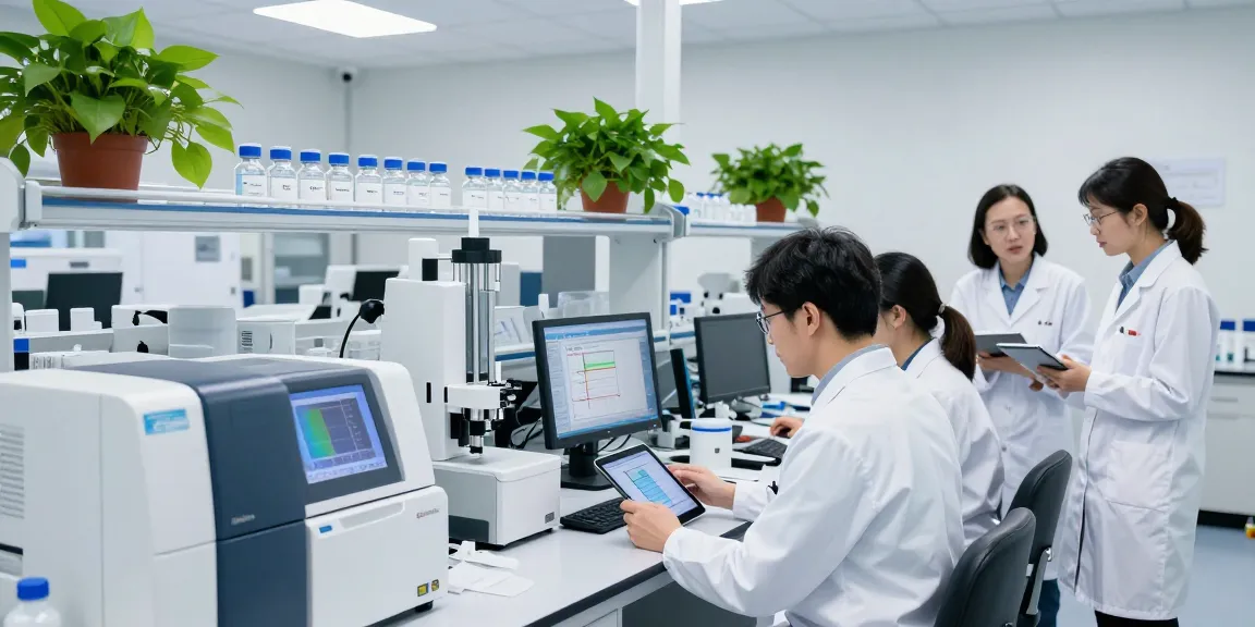 Koi Peptides Canada scientists analyzing samples in a modern lab with cutting-edge research equipment