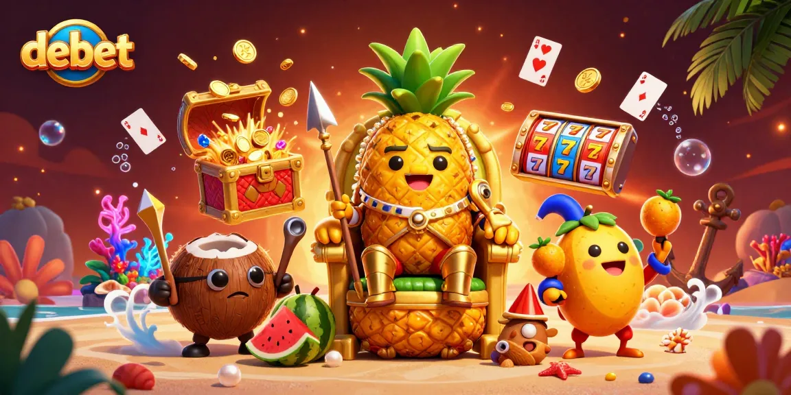 Join the fun at debet's exciting beach casino with a golden pineapple king and vivid slot games.