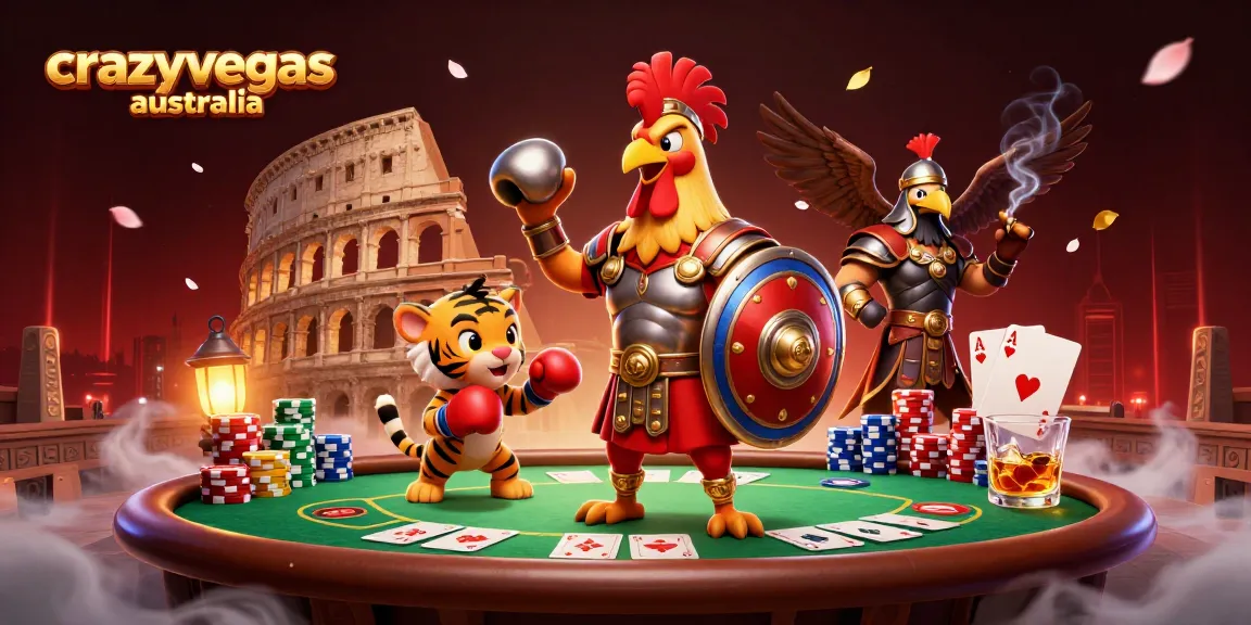 Experience thrilling action at crazyvegas australia with a gladiator rooster and poker elements.