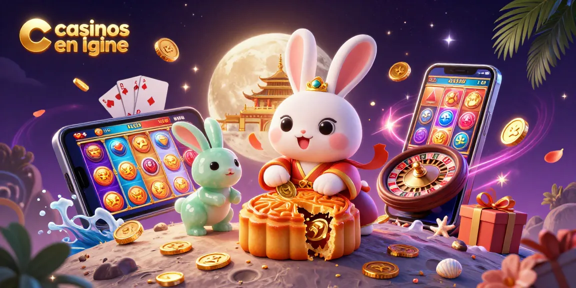 Découvrez les casinos en ligne avec notre illustration captivante du lapin lunaire et des éléments de jeu.