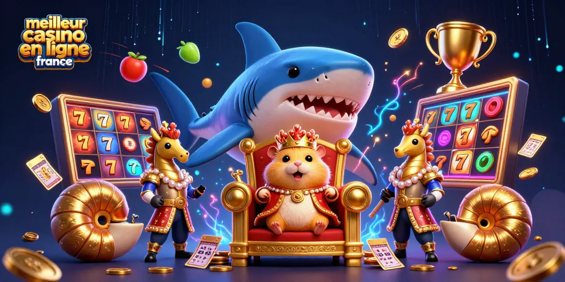 Jouer au meilleur casino en ligne France avec le roi hamster et ses gardes marins, entouré de symboles de machines à sous.