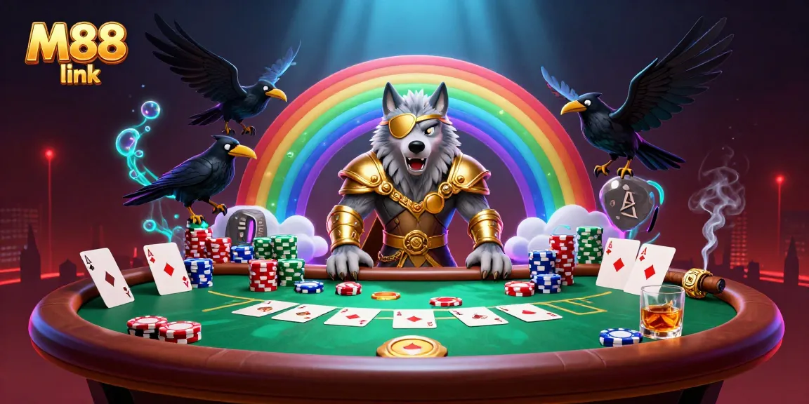 Play exciting games with M88 link featuring an epic underworld bridge of casino chips.