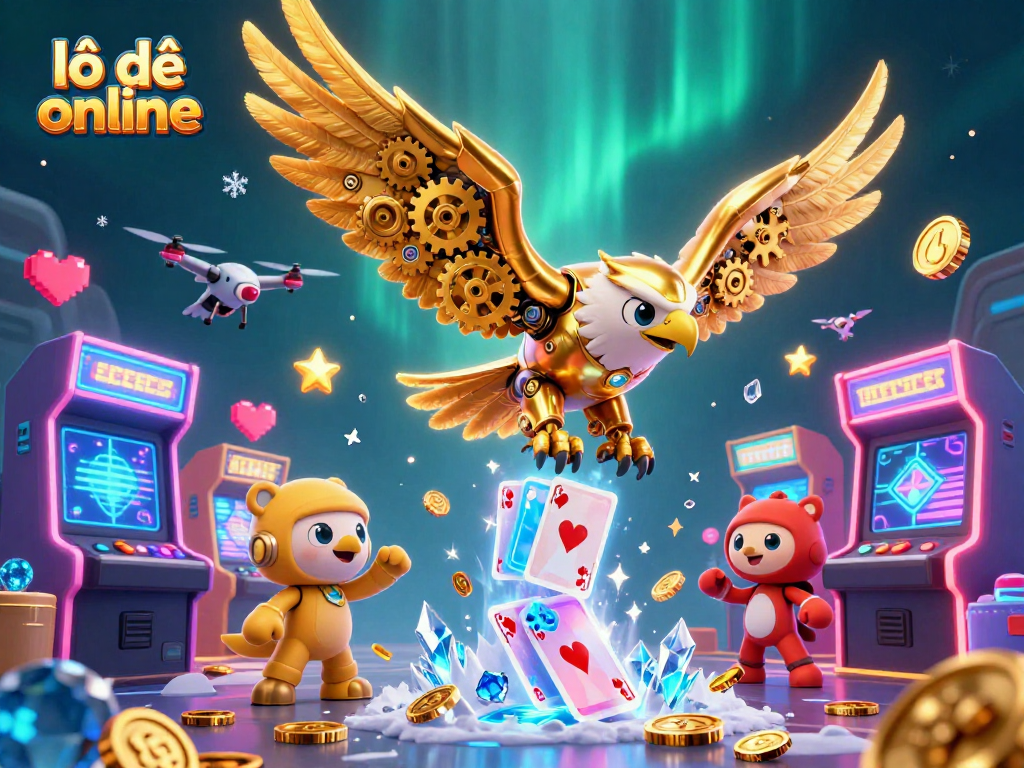 Engage with lô đề online through the vibrant scene of cybernetic eagles and holographic cards.
