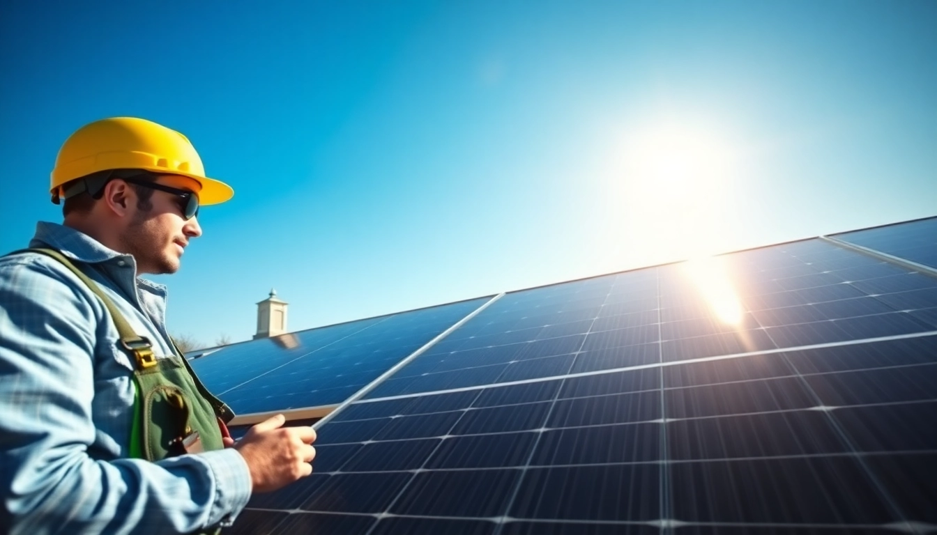Solar repair company New Jersey professional technician inspecting solar panels.