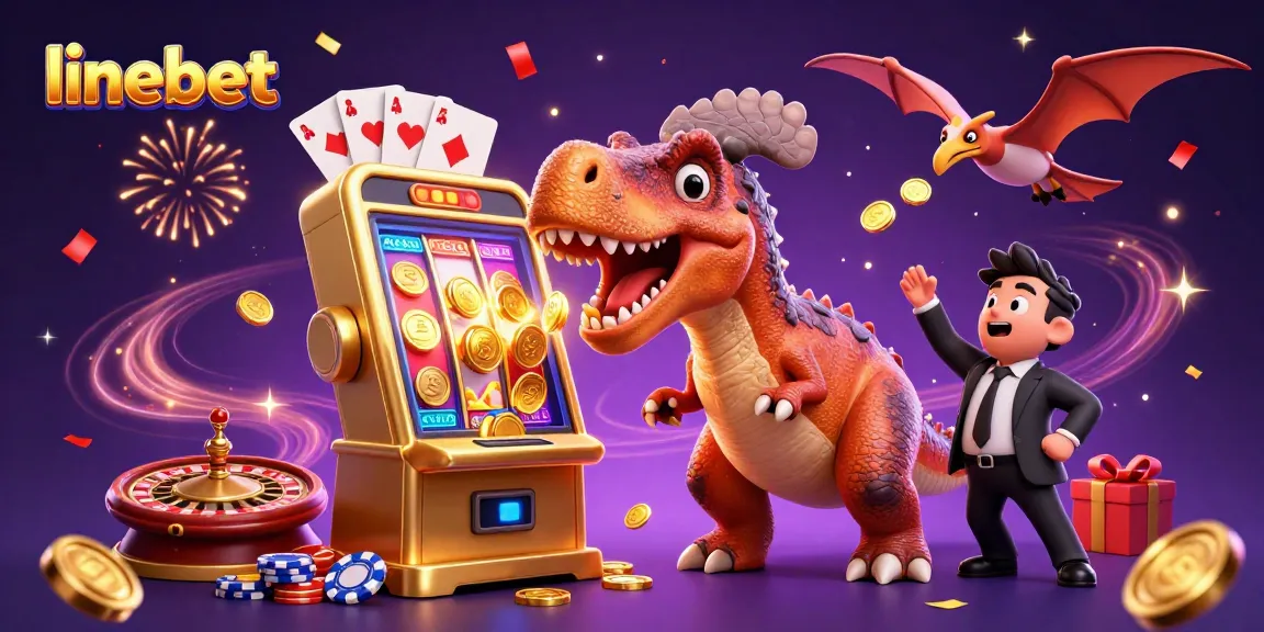 Catch the excitement at linebet with a pachycephalosaurus hitting a jackpot slot machine.