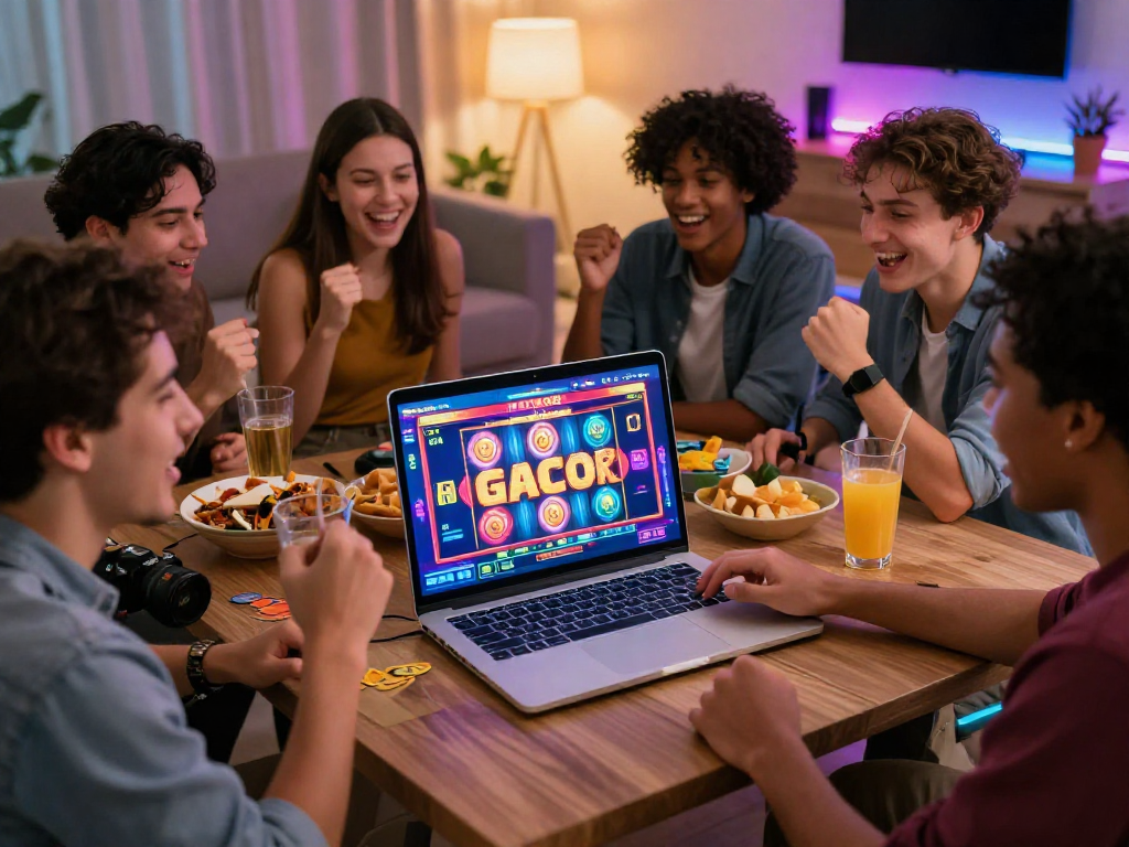 Pengalaman bermain slot gacor secara online di ruang santai dengan teman-teman yang bersemangat.