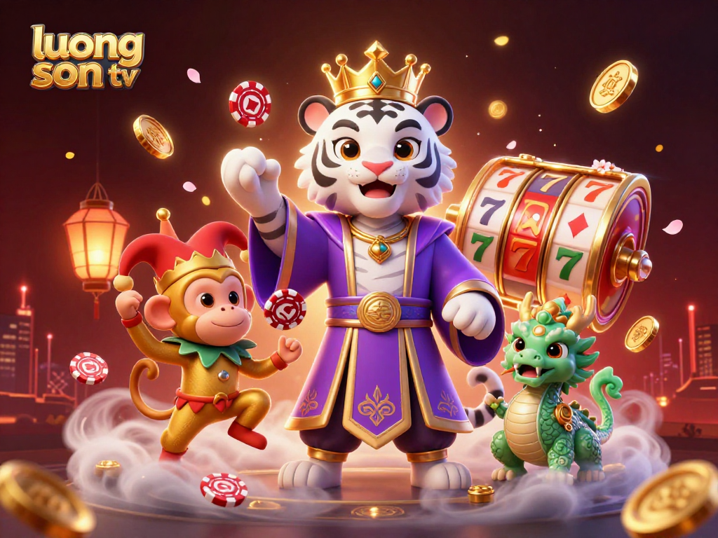 Experience luong son tv with vibrant casino elements featuring a royal tiger and jester monkey.