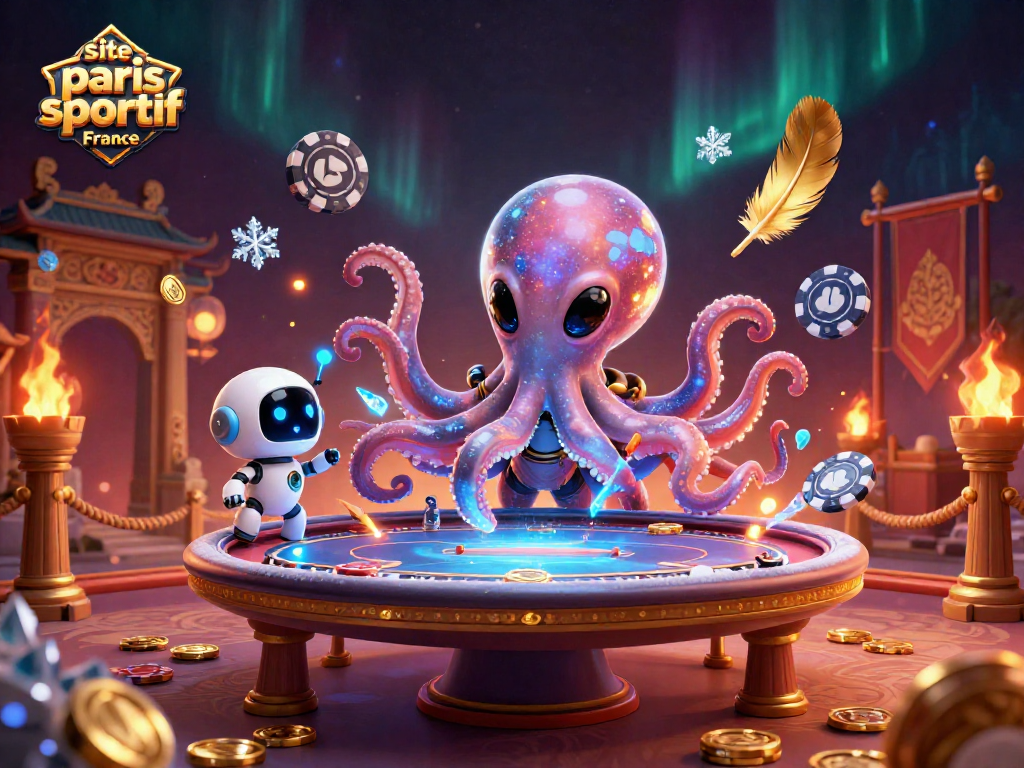 Pariez avec confiance sur le site paris sportif France, où un poulpe extraterrestre gère des jeux exaltants autour d'une table holographique.