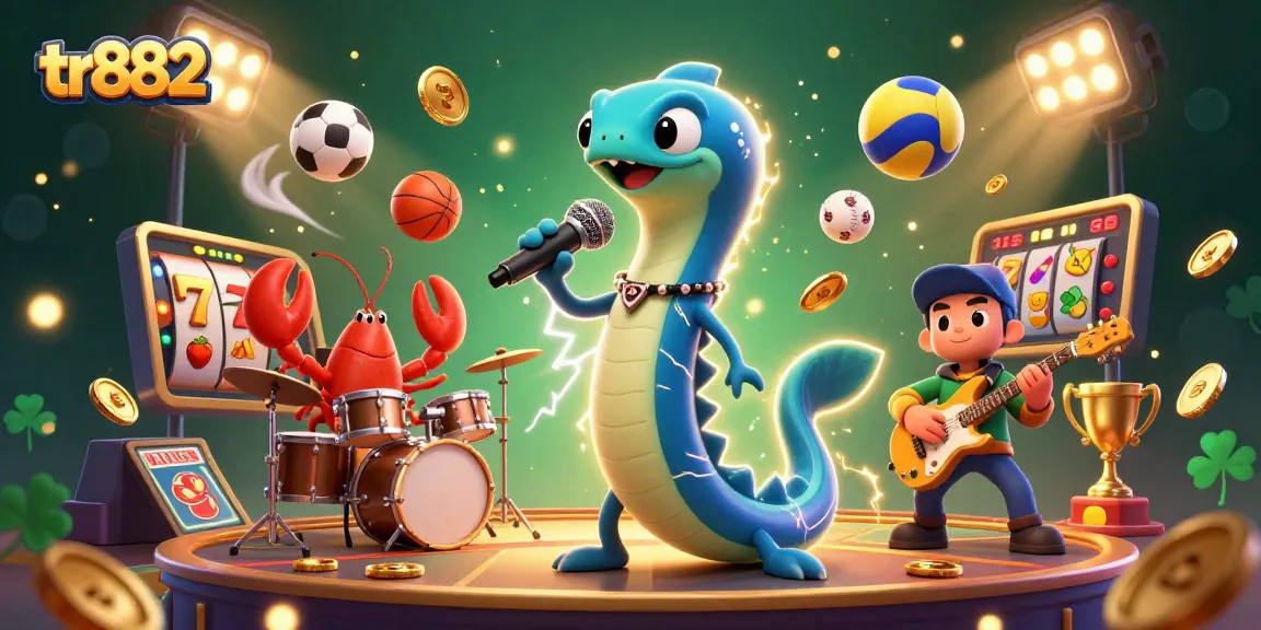 tr882 players winning excitement with slot reels and colorful characters in a vibrant underwater casino scene