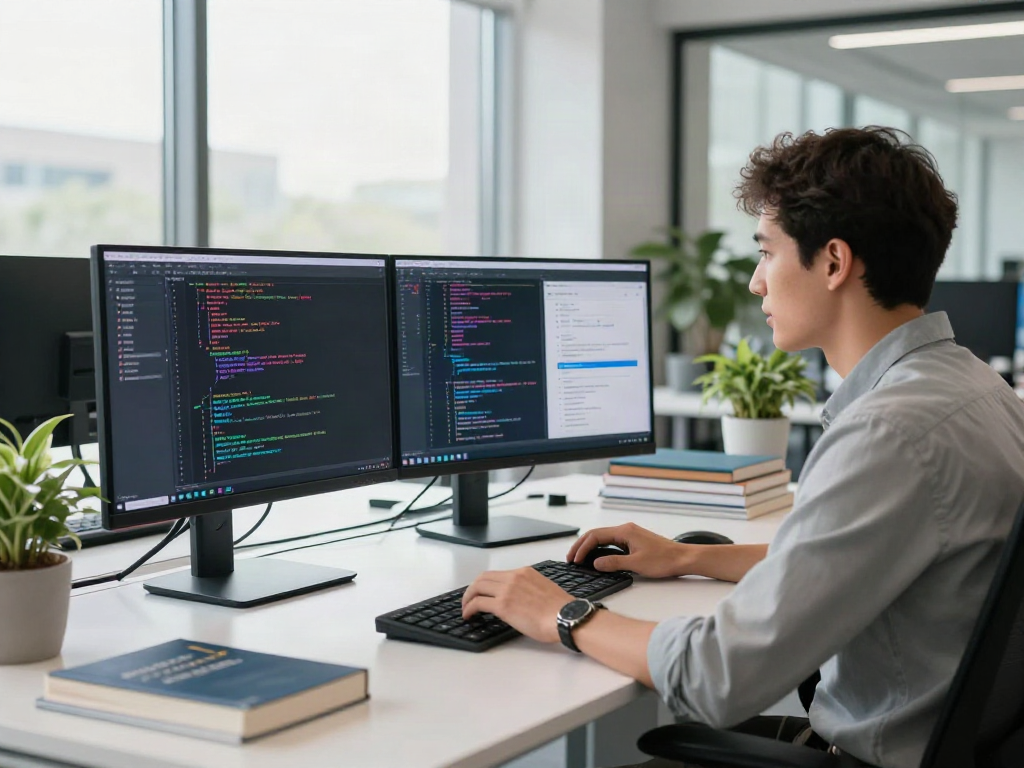 v2rayN官网 software development workspace with a developer coding