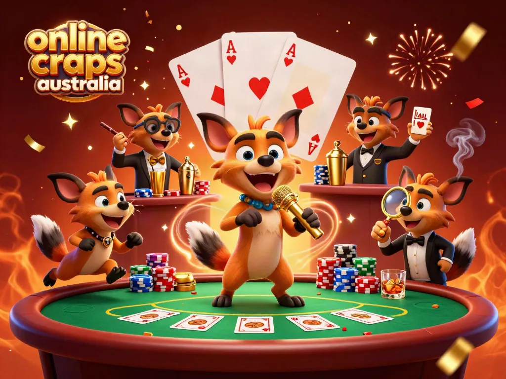 Experience online craps Australia with cartoon hyenas enjoying a lively casino scene.