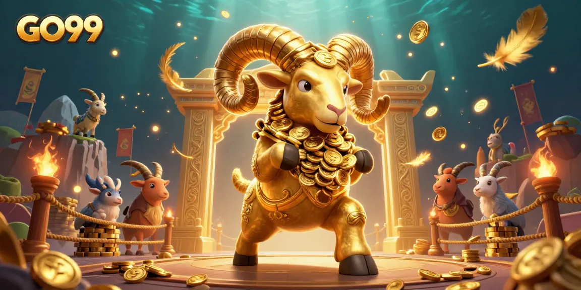 Engage with GO99's exciting gambling experience featuring a golden ram at the arena.