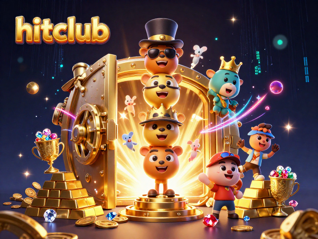 Hitclub's vibrant casino scene showcases a totem pole with playful faces and jewel-filled treasures.
