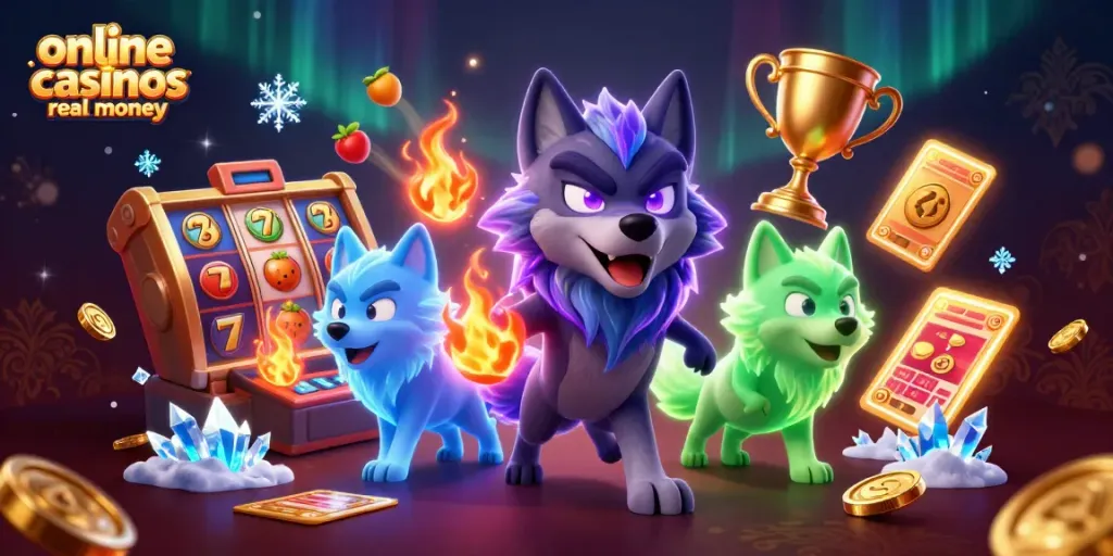 Experience thrilling online casinos real money action with vibrant 3D wolf characters, slots, and dramatic effects.