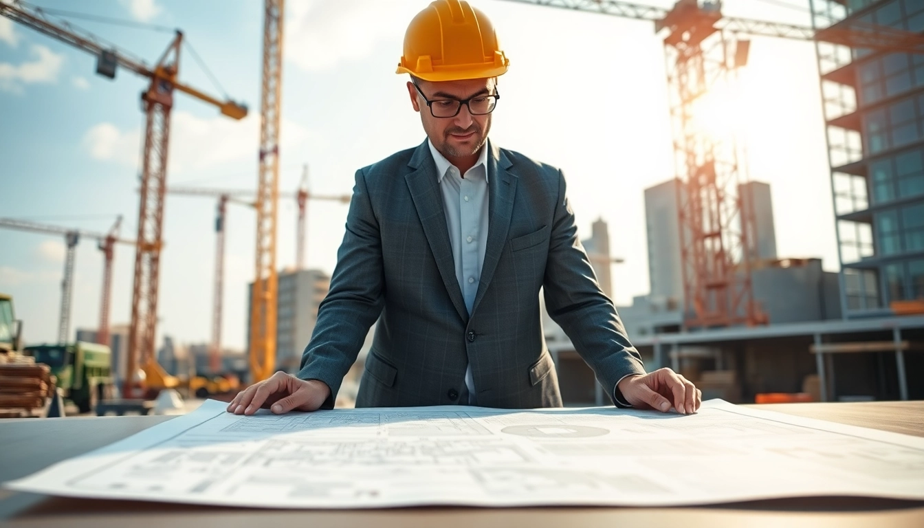 New York City Construction Manager efficiently reviewing plans at a busy construction site.
