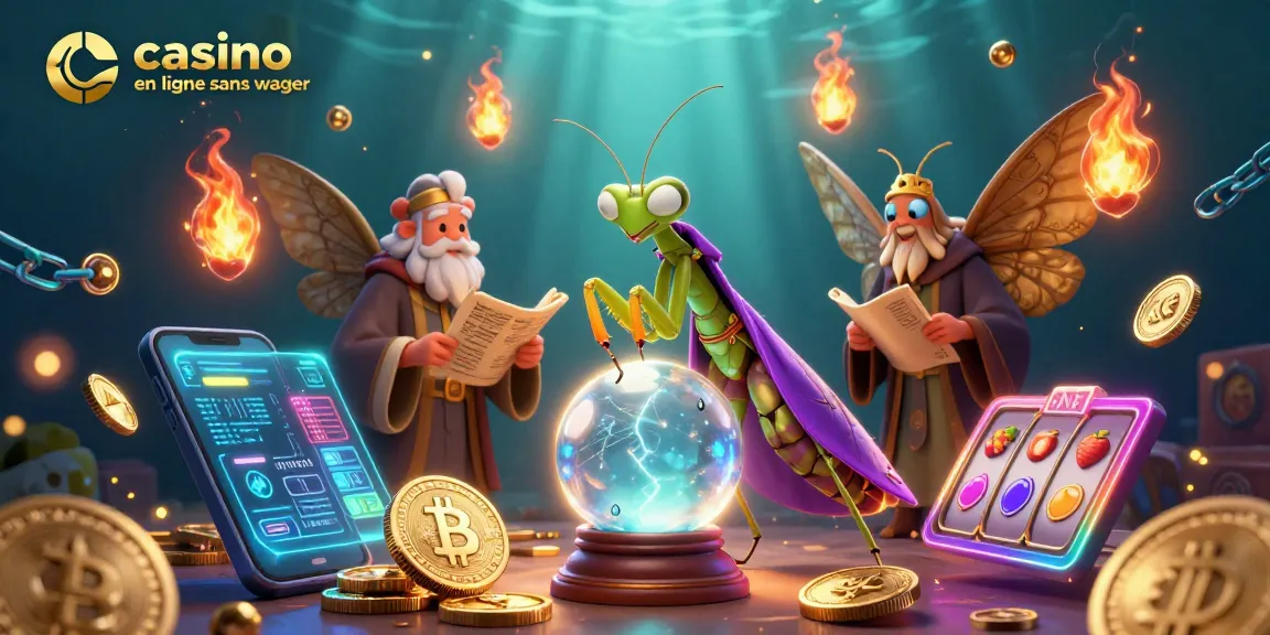 Illustrez votre expérience de jeu unique avec un casino en ligne sans wager, illustré par un caméléon et une bibliothèque antique.