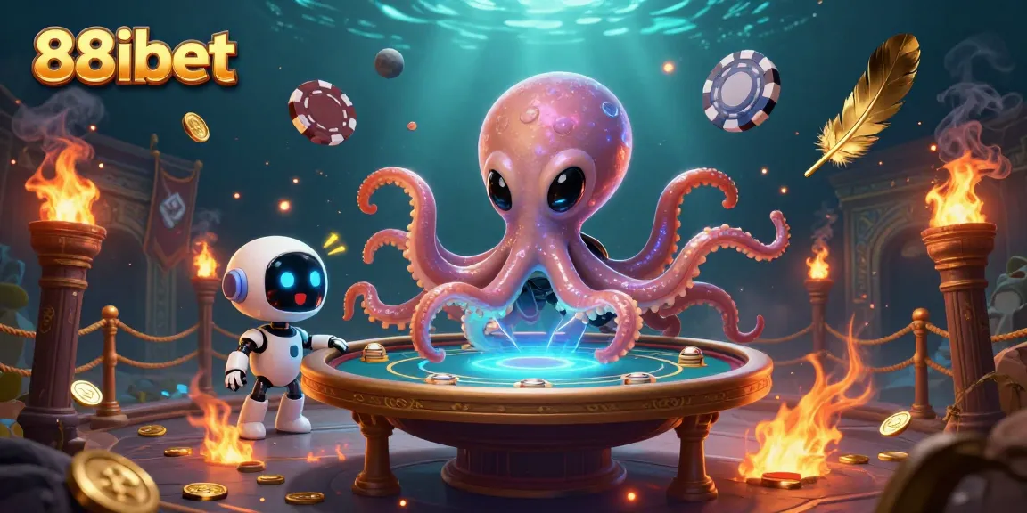 Experience the thrill of 88ibet as a 3D alien octopus plays poker in this vibrant casino scene.