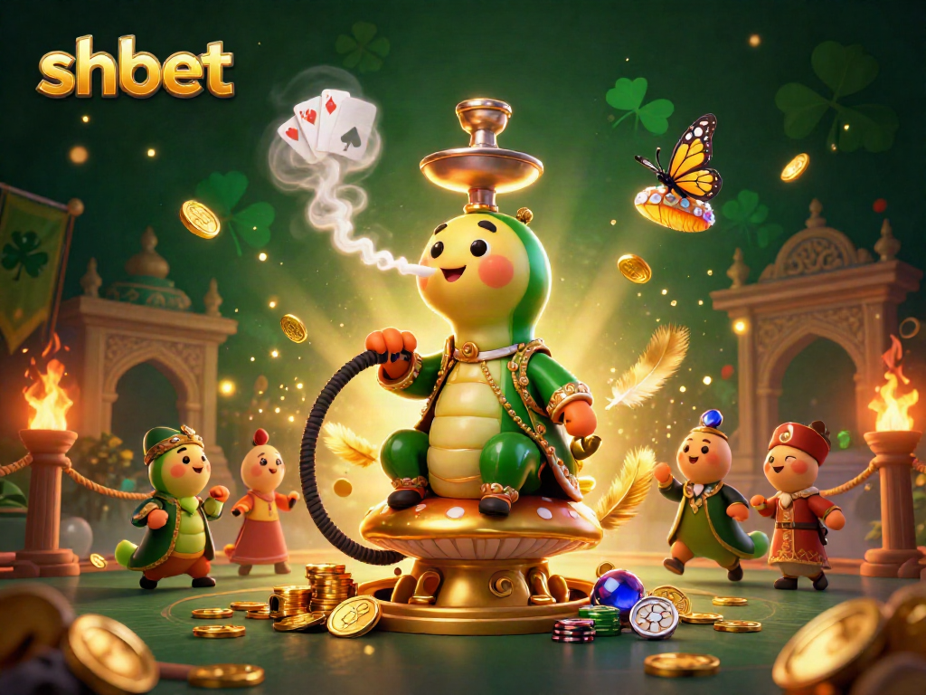 Bet on exciting poker hands with shbet's vibrant casino scene featuring a magical caterpillar master.