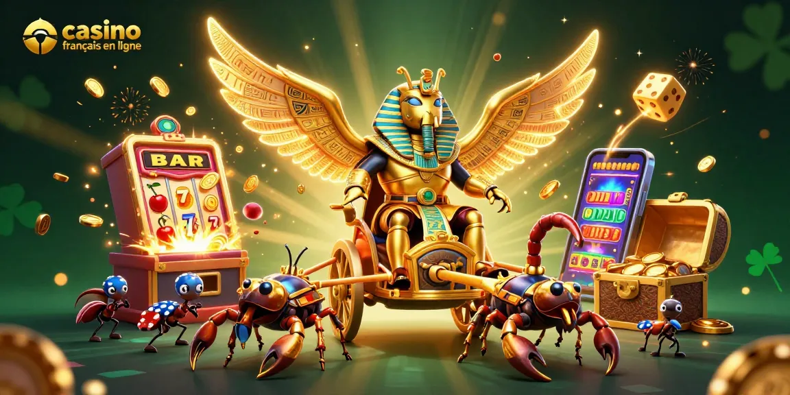 Découvrez les sensations du casino français en ligne avec des personnages captivants autour d'une machine à sous.
