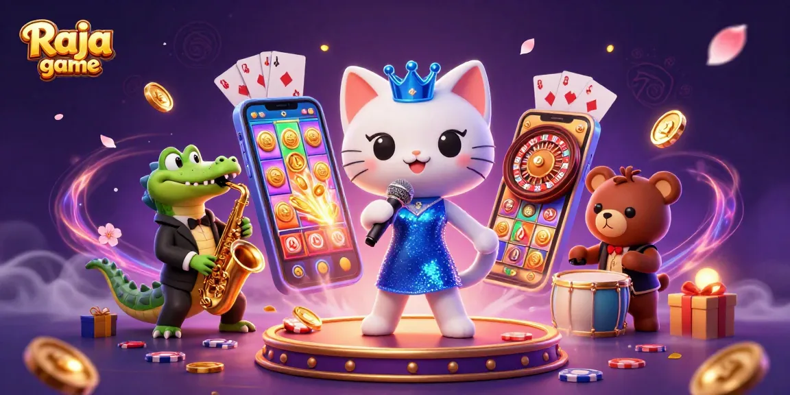 Experience thrilling gameplay with Raja game and its vibrant casino characters in an engaging illustration.