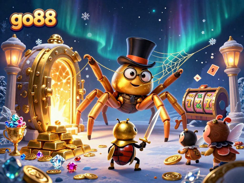 Engage with go88's excitement in this ultra-detailed 3D casino scene featuring vibrant characters and symbols.