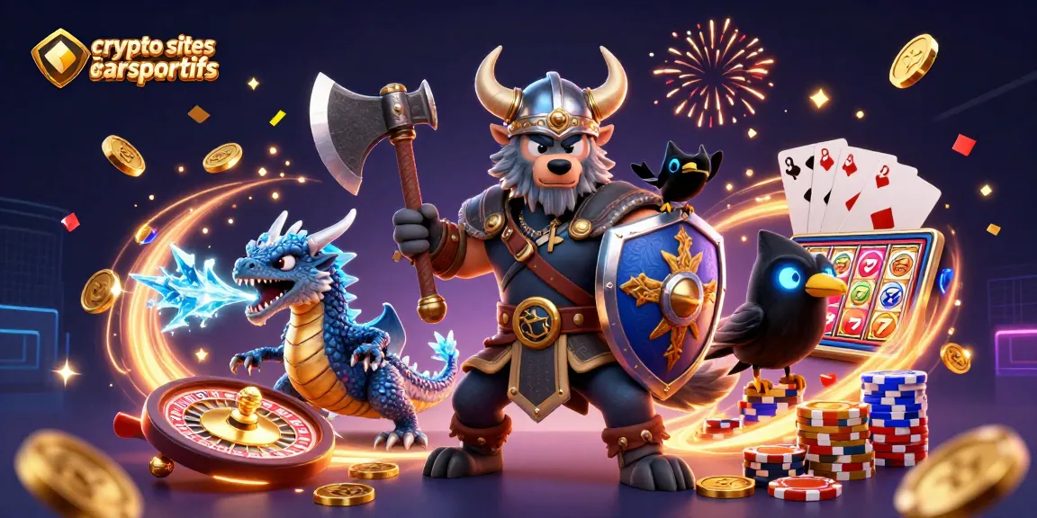 Pariez sur les sites de paris sportifs en crypto avec cette illustration dynamique de vikings et dragons.