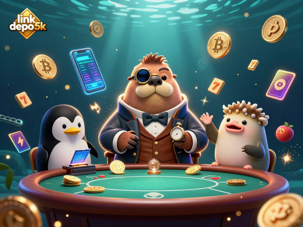 Experience the thrill of link depo 5k poker at an underwater table with a walrus and penguin.