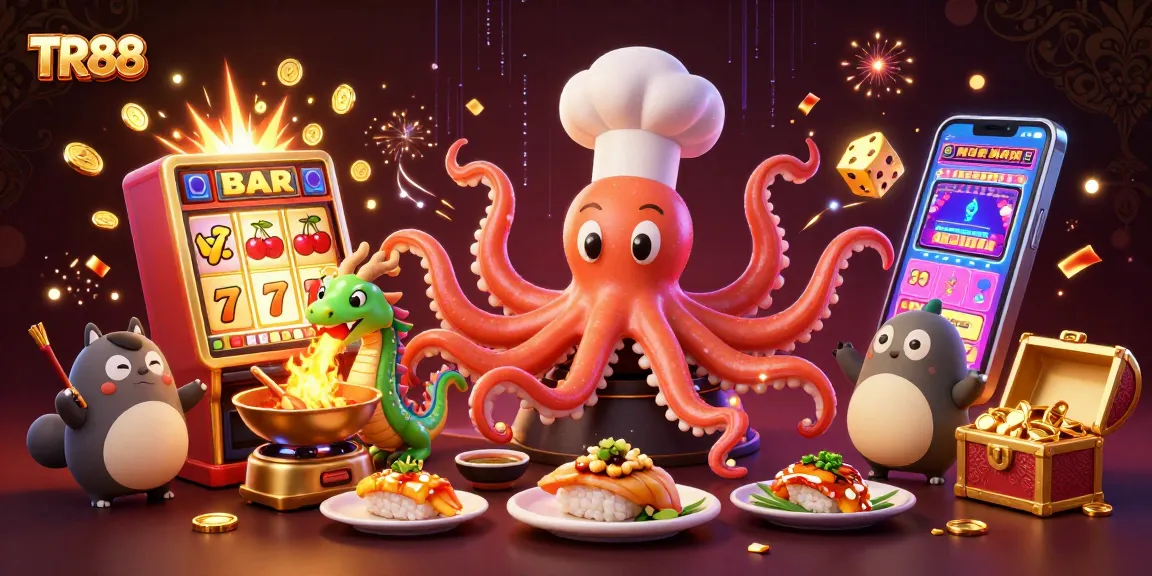 Engage with TR88's animated casino scene featuring vibrant characters and dynamic game elements.