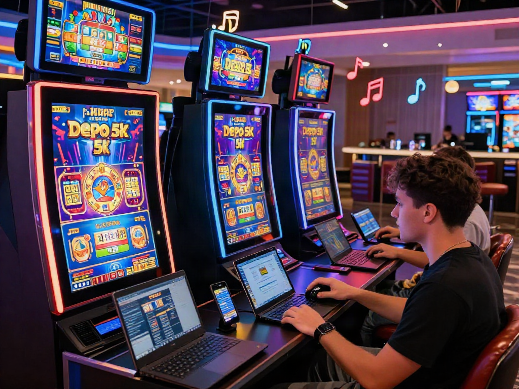 Engaged players enjoying the thrill of slot depo 5k in a vibrant online casino environment.