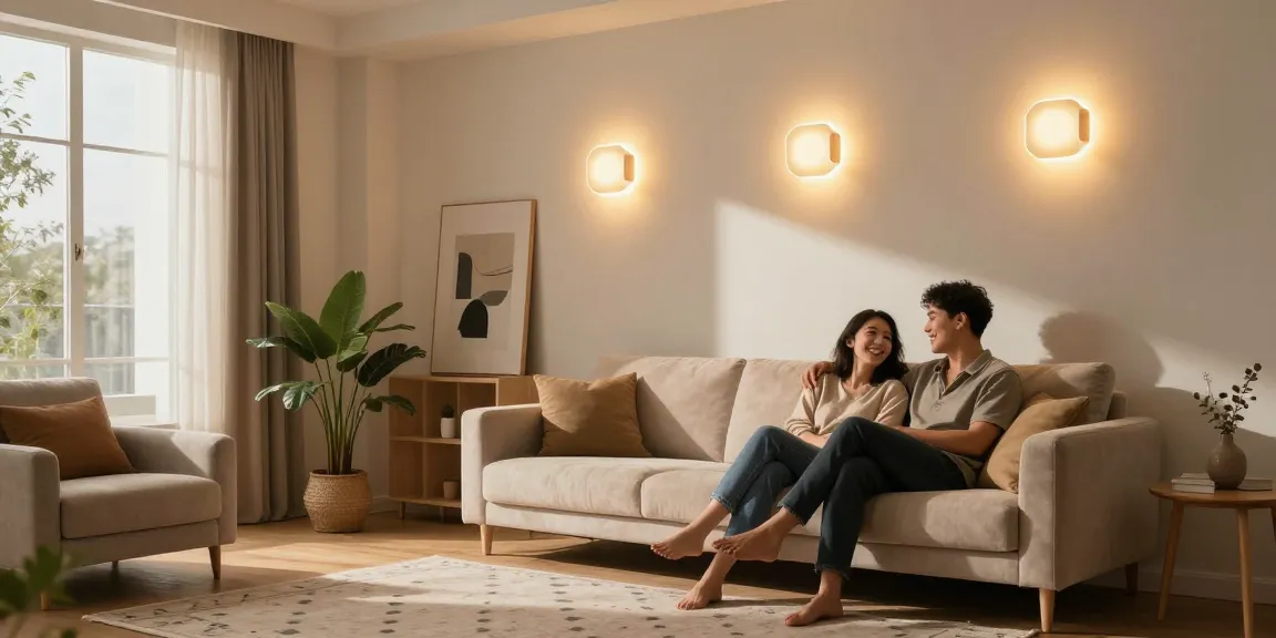 Aplice tavan moderne iluminând un living elegant, cu atmosferă caldă și confortabilă.