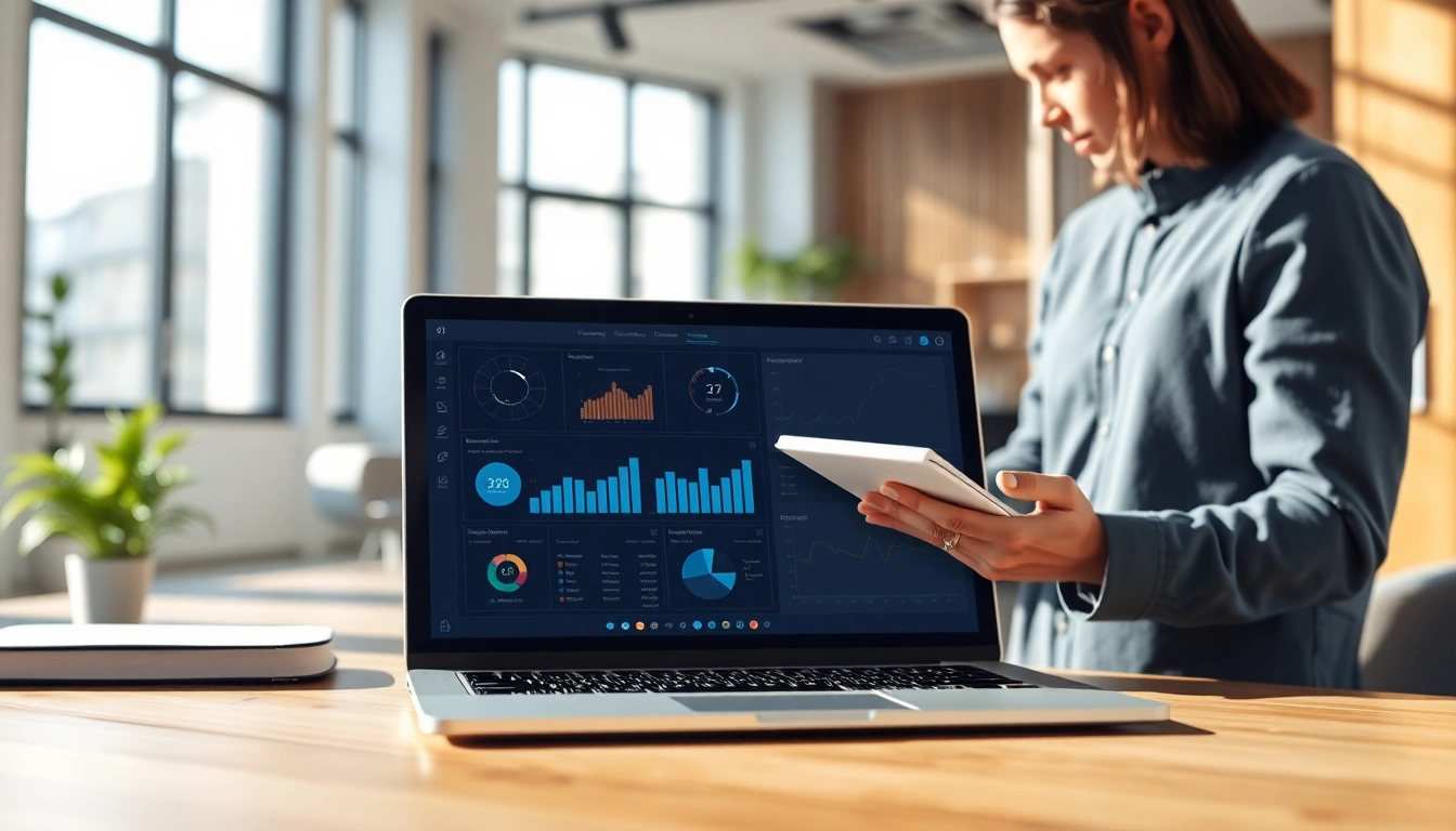 Create a visually engaging workspace showcasing an AI content engine for property developers in action.
